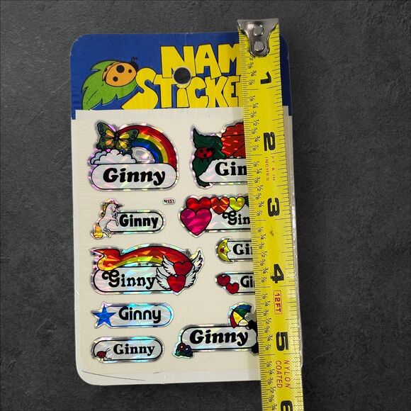 2 Vintage 80s Holographic Name Stickers Ginny Foil Sticker Sheets NIP Virginia - Picture 5 of 6
